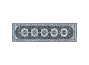 4255664845672 - Beliani - Teppich Läufer Blau und Schwarz Stoff Rechteckig 60x200 cm Kurzflor Orientalisches Muster Rutschfest Maschinengewebt für Fußbodenheizung