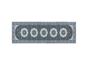 4255664845689 - Beliani - Teppich Läufer Blau und Schwarz Stoff Rechteckig 80x240 cm Kurzflor Orientalisches Muster Rutschfest Maschinengewebt für Fußbodenheizung