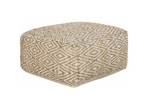 4255664845788 - Beliani - Pouf Beige u Weiß Jute Quadratisch 60x60 cm Geometrisches Muster Boho Bodenkissen Sitzkissen Sitzpouf Wohnzimmer Schlafzimmer Kinderzimmer