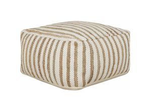 4255664845795 - Beliani - Pouf Beige u Weiß Jute u Baumwolle Quadratisch 60x60 cm Streifenmuster Boho Bodenkissen Sitzkissen Wohnzimmer Schlafzimmer Kinderzimmer