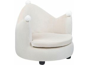 4255664846112 - Kindersessel Hellbeige Samtstoff Rund in Kronenform mit Bommeln Modern Niedlicher Polstersessel für Kinder Schlafzimmer Sitzmöbel Jugendzimmer