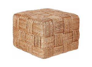 4255664846297 - Pouf Ottoman Beige Jute 50 x 50 x 35 cm EPS-Perlen Füllung Quadratisch Boho Stil Wohnzimmer