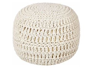 4255664846310 - Pouf Ottomane Beige Baumwolle 40 x 40 cm EPS Füllung Perlen Rund Boho Stil Wohnzimmer