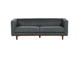 4255664846457 - 3-Sitzer Sofa Dunkelgrau Stoffbezug Gesteppt 205 cm Lang mit Holzbeinen Breite Armlehnen Dicke Sitzkissen Modern Wohnzimmer Ausstattung Möbel