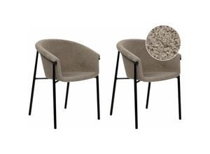 4255664846518 - Beliani - Esszimmerstuhl 2er Set Taupe Bouclé mit Schwarzen Metallbeinen Retro-Design Polsterstuhl Wohnzimmer Essbereich Flur Diele Ausstattung Möbel