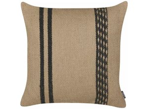 4255664846617 - Beliani - Dekokissen Beige   Schwarz aus Jute 45 x 45 cm Quadratisch mit Muster Deko Dekoration Wohnaccessoires für Wohnzimmer Schlafzimmer