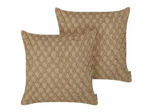 4255664846631 - Beliani - Dekokissen 2er Set Beige aus Jute Baumwolle 45 x 45 cm Quadratisch mit Muster Deko Dekoration Wohnaccessoires für Wohnzimmer Schlafzimmer