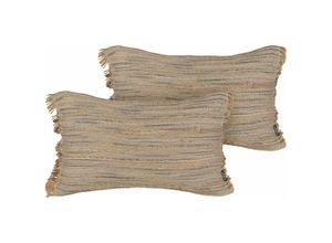 4255664846655 - Dekokissen 2er Set Beige aus Jute Baumwolle 30 x 50 cm Rechteckig mit Fransen Deko Dekoration Wohnaccessoires für Wohnzimmer Schlafzimmer