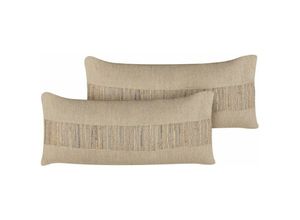 4255664846662 - Beliani - Dekokissen 2er Set Beige aus Jute Baumwolle 30 x 70 cm Rechteckig mit Muster Deko Dekoration Wohnaccessoires für Wohnzimmer Schlafzimmer