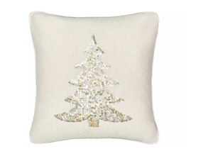 4255664846792 - Dekokissen Beige Baumwollbezug mit Füllung Pailletten Quadratisch 45x45 cm Weihnachtsmotiv Tannenbaum Reißverschluss Wohnzimmer Schlafzimmer