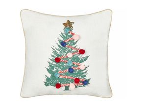 4255664846839 - Beliani - Dekokissen Weiß Baumwollbezug mit Füllung Biese Quadratisch 45x45 cm Weihnachtsmotiv Tannenbaum Reißverschluss Wohnzimmer Schlafzimmer