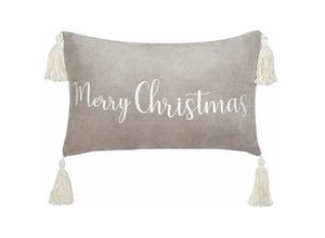 4255664846914 - Beliani - Dekokissen Grau Samtbezug mit Füllung Schritfzug Rechteckig 30x50 cm Weihnachtsmotiv Reißverschluss Wohnzimmer Schlafzimmer Deko