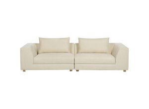 4255664847065 - Sofa Sandbeige Stoffbezug 3-Sitzer Dicke Polsterung Breite Armlehnen mit Holzfüßen Kissen Freistehend Modern Wohnzimmer Ausstattung Sitzmöbel