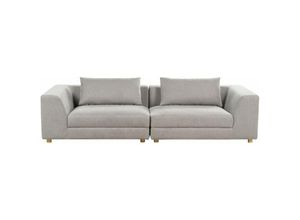 4255664847072 - Beliani - Sofa Hellgrau Stoffbezug 3-Sitzer Dicke Polsterung Breite Armlehnen mit Holzfüßen Kissen Freistehend Modern Wohnzimmer Ausstattung Sitzmöbel