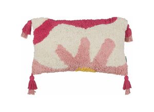 4255664847195 - Dekokissen Rosa   Cremeweiß aus Baumwolle Getuftet 30 x 50 cm Rechteckig mit Blumen Motiv Quasten für Sofa Bett Couch Wohnzimmer Kinderzimmer