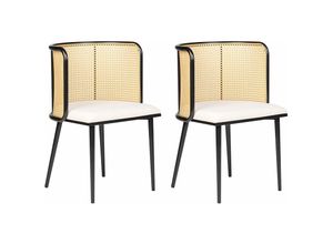 4255664848017 - Esszimmerstühle 2er Set Schwarz   Beige aus Metall Wiener Geflecht Retro Stil Modern für Esszimmer Küche