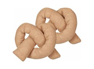 4255664848178 - Beliani - Dekokissen 2er Set Hellbraun Webpelz mit Füllung 172x14 cm Teddy-Optik Bretzelform Knotenkissen Modern Wohnzimmer Schlafzimmer Ausstattung