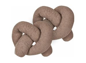 4255664848185 - Beliani - Dekokissen 2er Set Braun Webpelz mit Füllung 172x14 cm Teddy-Optik Bretzelform Knotenkissen Modern Wohnzimmer Schlafzimmer Ausstattung