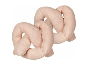 4255664848215 - Beliani - Dekokissen 2er Set Rosa Webpelz mit Füllung 172x14 cm Teddy-Optik Bretzelform Knotenkissen Modern Wohnzimmer Schlafzimmer Ausstattung