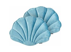 4255664848345 - Beliani - Dekokissen 2er Set Hellblau Samtbezug 47x35 cm mit Füllung Muschelform Modern Maritim Wohnzimmer Schlafzimmer Deko Sofakissen Zierkissen