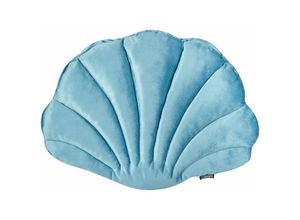 4255664848512 - Beliani - Dekokissen Hellblau Samtbezug 47 x 35 cm mit Füllung Muschelform Modern Maritim Wohnzimmer Schlafzimmer Ausstattung Sofakissen Zierkissen