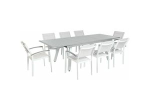 4255664848925 - Gartenmöbel Set Weiß Aluminium Grau Kunstholz 8-Sitzer Terrasse Outdoor Modern Tisch Ausziehbar 175-255 x 100 cm 8 Stühle mit Textilbespannung