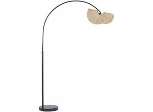 4255664848994 - Beliani - Stehlampe Natürlich Papierschirm 189 cm 1-Flammig Glühbirnen-Design Gefaltete Optik Rund Langes Kabel Boho Wohnzimmer Esszimmer Beleuchtung