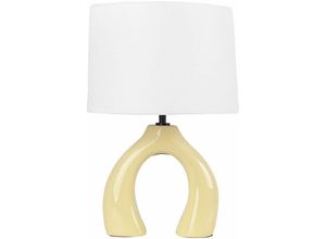 4255664849007 - Beliani - Tischlampe Gelb und Weiß Keramik Vasenform 43 cm Stoffschirm Trommelform Rund Langes Kabel mit Schalter Modern Skandi Schlaf- u Wohnzimmer