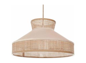 4255664849069 - Beliani - Hängelampe Beige und Naturfarben Rattan mit Samt 1-Flammig Kegelform Modern Boho Wohnzimmer Esszimmer Beleuchtung Ausstattung Pendelleuchte