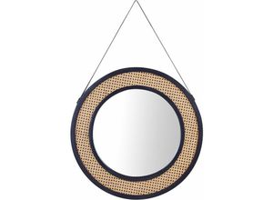 4255664849625 - Beliani - Wandspiegel Naturfarben Glas und Rattan ⌀ 70 cm Rund mit Breitem Rahmen Wiener-Geflecht Modern Wohnaccessoire Wohnzimmer Schlafzimmer