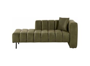 4255664849823 - Chaiselongue Rechtsseitig Olivgrün Samtstoff Gesteppt mit Lehne 1 Kissen Schwarze Metallbeine Modern Wohnzimmer Schlafzimmer Büro Ausstattung