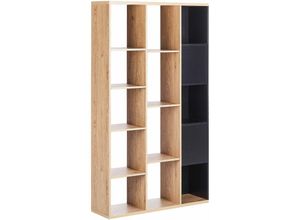 4255664849861 - Beliani - Regal Heller Holzfarbton   Schwarz Spanplatte 99 x 26 x 175 cm 14 Fächer Modernes Design Bücherregal für Wohnzimmer Schlafzimmer Flur