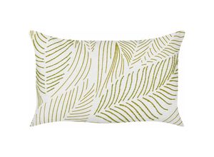 4255664850171 - Dekokissen Weiß   Grün Baumwollbezug mit Polyester-Füllung 30 x 50 cm Blättermuster Modern Accessories Wohn- u Schlafzimmer Flur Diele