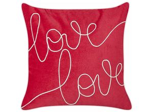 4255664850270 - Beliani - Dekokissen Rot Samtstoff mit Polyester-Füllung 45 x 45 cm Love Schriftzug Romantisch Modern Accessories Wohnzimmer Schlafzimmer Flur Diele