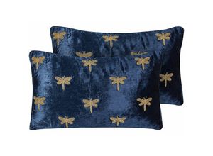 4255664850362 - Beliani - Set aus 2 dekorativen Kissen Marineblauer Samt 30 x 50 cm Tiermuster Libellenmotiv Modern Glamour Wohnzimmer Schlafzimmer Kissen