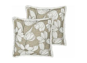 4255664850454 - Beliani - Set aus 2 Baumwollkissen 45 x 45 cm mit Blumenmuster und Fransen handgefertigt mit abnehmbarer Hülle und Füllung im Boho-Stil weiß und