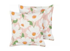 4255664850584 - Beliani - 2-teiliges Kissen-Set aus Baumwolle Rosa 45 x 45 cm florals Muster handgefertigt abnehmbarer Bezug mit Boho Füllung