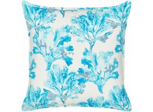 4255664850591 - Beliani - Baumwollkissen Weiß und Blau 45 x 45 cm Marine Korallenmuster Quadratisch Polyester Füllung Wohnaccessoires