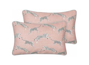 4255664850966 - Dekokissen 2er Set Rosa aus Baumwolle 30 x 50 cm Rechteckig Gerpardenmuster Tiermotiv für Bett Sofa Couch Kinderzimmer Schlafzimmer Wohnzimmer
