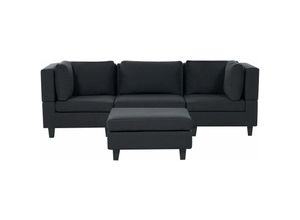 4255664851390 - 3-Sitzer Sofa Schwarz Stoffbezug mit Ottomane Schwarzen Beinen Modulsofa Wohnzimmermöbel Modern Wohnzimmer Salon Wohnecke Sitzecke