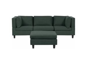 4255664851468 - 3-Sitzer Sofa Dunkelgrün Stoffbezug mit Ottomane Schwarzen Beinen Modulsofa Wohnzimmermöbel Modern Wohnzimmer Salon Wohnecke Sitzecke