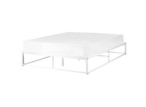 4255664851574 - Beliani - Metallbett Weiß Eisen mit Lattenrost 160 x 200 cm Ohne Kopf- und Fußteil Industrie-Design Modern Schlafzimmer Doppelbett Eisenbett