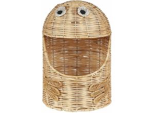 4255664852205 - Aufbewahrungskorb Natur aus Rattan Monster Form 36 cm Boho Stil Geflochten Spielzeugkorb für Kinderzimmer