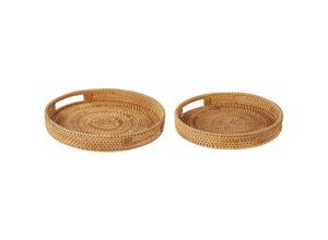 4255664852328 - Dekotablett 2er Set Natur aus Rattan Rund Deko Wohnaccessoires Tischdeko Boho Modern für Esszimmer Esstisch Wohnzimmer