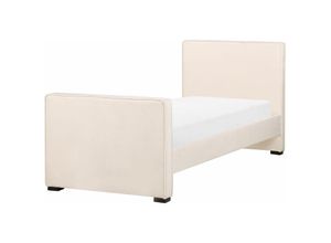 4255664853202 - Bett Sandbeige Samt mit Lattenrost 90 x 200 cm Hohem Kopfteil Fußteil Modern Schlafzimmer Möbel Ausstattung Samtbett Stoffbett Polsterbett