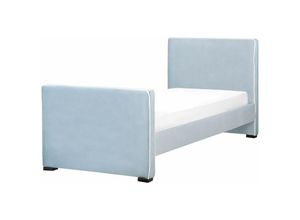 4255664853219 - Bett Hellblau Samt mit Lattenrost 90 x 200 cm Hohem Kopfteil Fußteil Modern Schlafzimmer Möbel Ausstattung Samtbett Stoffbett Polsterbett