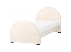 4255664853233 - Bett Beige Samt mit Lattenrost 90 x 200 cm Holzbeinen Hohem Kopfteil Fußteil Modern Schlafzimmer Ausstattung Möbel Einzelbett Jugendbett