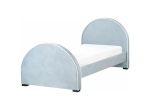 4255664853240 - Bett Hellblau Samt mit Lattenrost 90 x 200 cm Holzbeinen Hohem Kopfteil Fußteil Modern Schlafzimmer Ausstattung Möbel Einzelbett Jugendbett