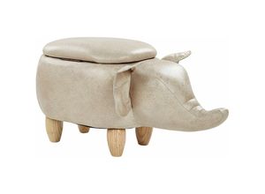 4255664854810 - Beliani - Tierhocker Taupe Kunstleder Gummibaumholz 35 x 32 x 70 cm Modern Lederoptik Elefant Praktisch Deckel Kindermöbel Kinderzimmer