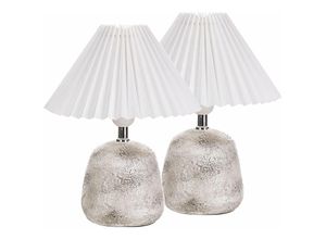 4255664855602 - Tischlampe Hellgrau und Weiß Keramik Vasenform 32 cm Stoffschirm Kegelform Langes Kabel mit Schalter Modern Schlaf- u Wohnzimmer Beleuchtung - Weiß